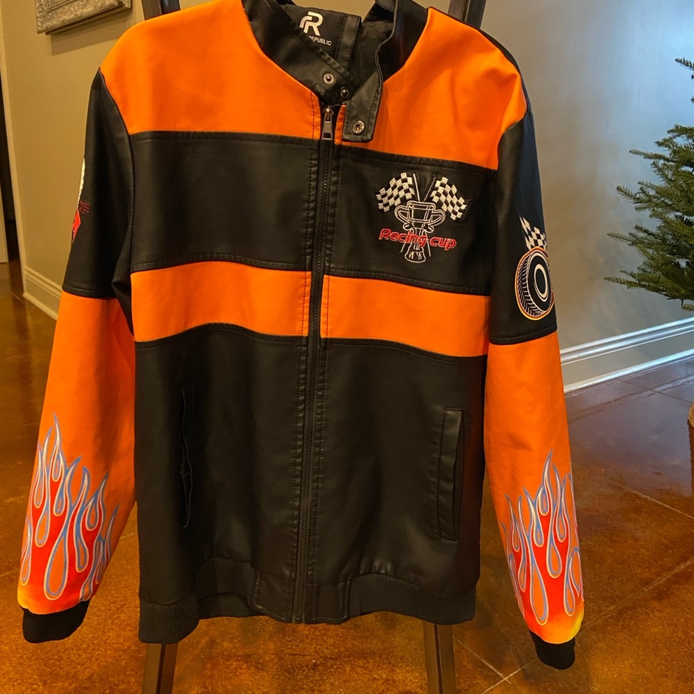 Racing Nascar Leather Jacket Refinery Republic‎ Orange Mens Large Licensed